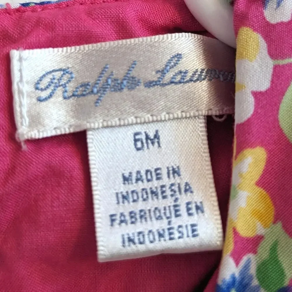 Ralph Lauren Dress Baby Girls Sz 6m Pink Pansy Preppy Floral